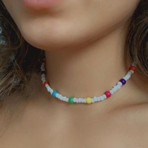 White and rainbow choker necklace